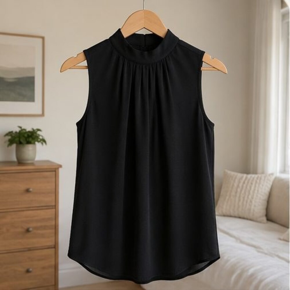 Black Pleated High Neck Blouse